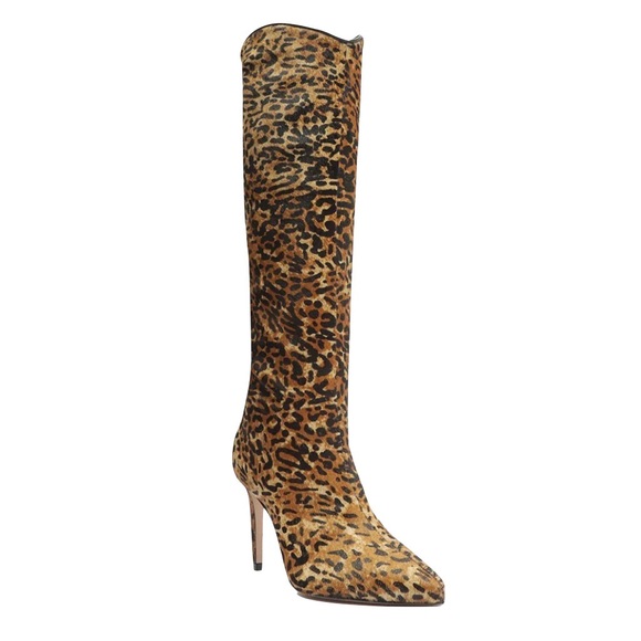 SCHUTZ Shoes - Schutz Maryana Leopard Print Calf Hair Knee High Leather Boot Size 5.5